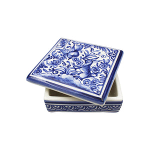 Coimbra Ceramics Hand-painted Decorative Square Box with Lid XVII Cent Recreation #209-1