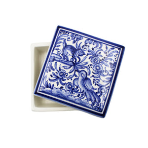 Coimbra Ceramics Hand-painted Decorative Medium Square Box with Lid XVII Cent Recreation #209