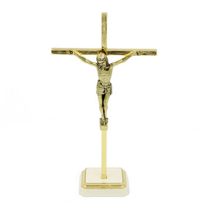 8.5" Metallic Altar Golden Crucifix With Stand