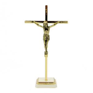 8.5" Metallic Altar Golden Crucifix With Stand