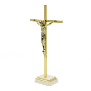 8.5" Metallic Altar Golden Crucifix With Stand