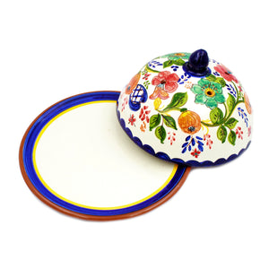 Hand-painted Portuguese Pottery Clay Terracotta Covered Cheese Dish