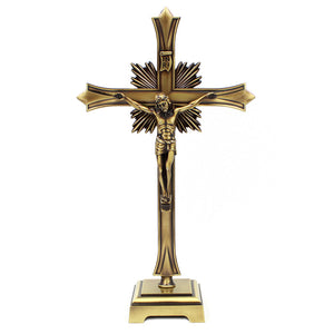 12" Metallic Altar Crucifix With Stand