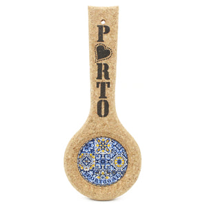 100% Natural Cork Spoon Rest With Portuguese Tile #09792