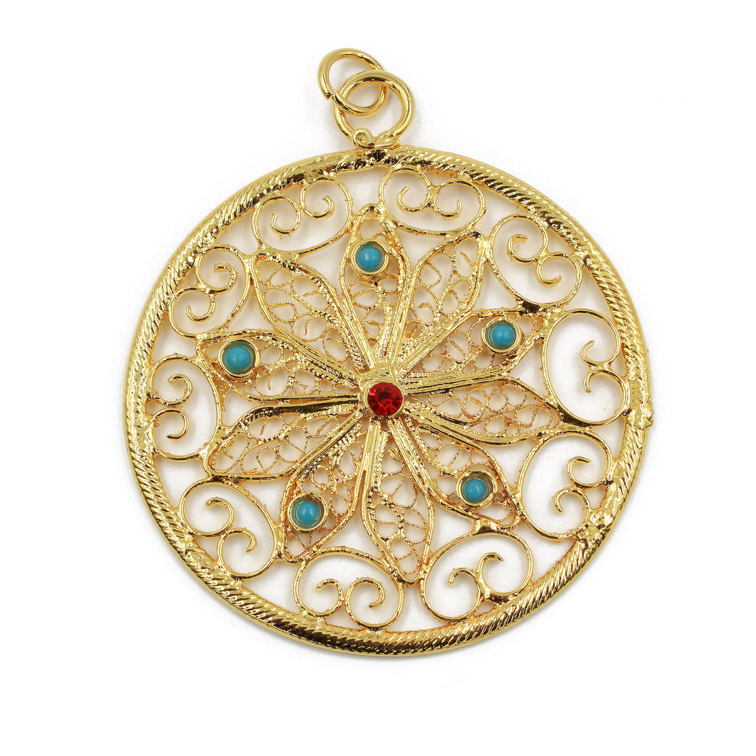 Traditional Portuguese Filigree Costume Medallion Pendant