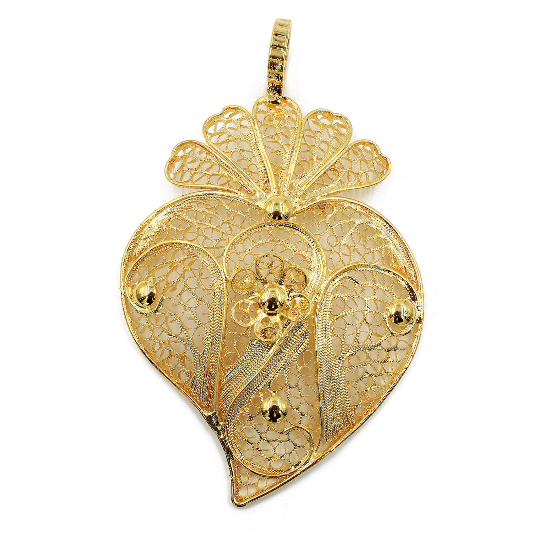 Traditional Portuguese Filigree Costume Viana Heart with Fan Pendant