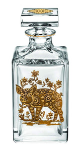 Vista Alegre Crystal Golden Whisky Decanter with Gold Pig