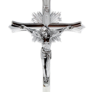 8" Metallic Altar Silver Crucifix With Stand