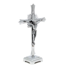 Load image into Gallery viewer, 8&quot; Metallic Altar Silver Crucifix With Stand
