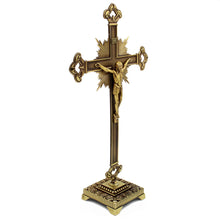 Load image into Gallery viewer, 15&quot; Metallic Altar Large Gold Crucifix with Stand
