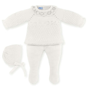 Mac Ilusión Made in Spain Baby Creme Shirt, Footed Pants and Beanie 3-Piece Set