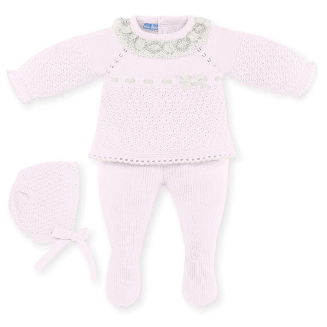 Mac Ilusión Made in Spain Baby Pink Shirt, Footed Pants and Beanie 3-Piece Set