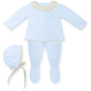 Mac Ilusión Made in Spain Baby Light Blue Shirt, Footed Pants and Beanie 3-Piece Set