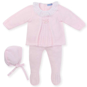 Mac Ilusión Made in Spain Baby Pink Shirt, Footed Pants and Beanie 3-Piece Set