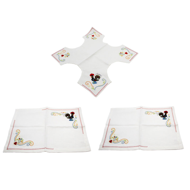 Embroidered Traditional Portuguese Good Luck Rooster Set Made in Portugal