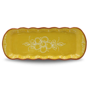 Hand Painted Traditional Yellow Terracotta Appetizer Dish, Sausage Roaster, and Tart Tray Set