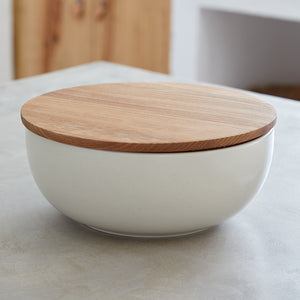 Casafina Pacifica 10" Vanilla Serving Bowl with Oak Wood Lid