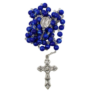 Our Lady of Fatima Royal Blue Marble Beads Rosary