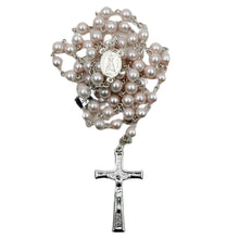 Load image into Gallery viewer, Our Lady of Fatima Light Pink Shiny Pearl Beads Rosary
