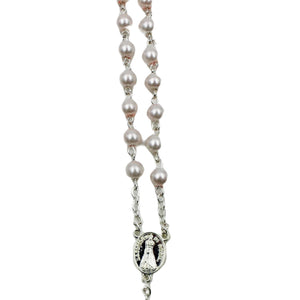 Our Lady of Fatima Light Pink Shiny Pearl Beads Rosary