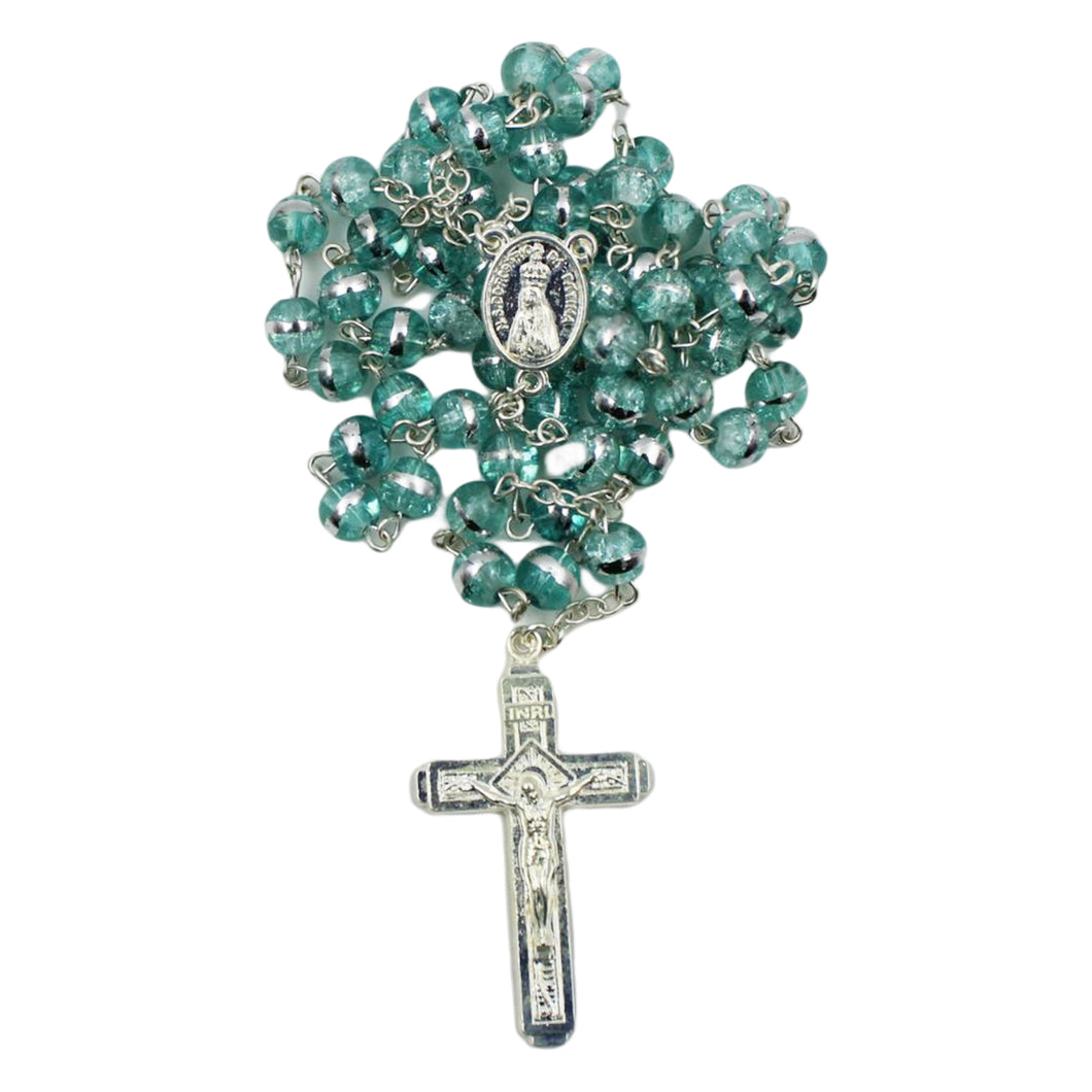 Our Lady of Fatima Clear Aqua Shiny Beads Rosary