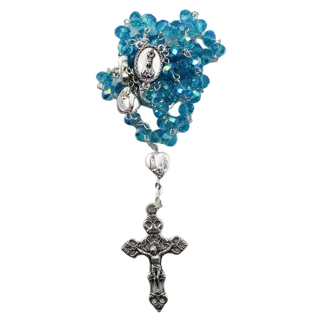 Handmade in Portugal Blue Faceted Glass Beads Our Lady of Fatima Rosary