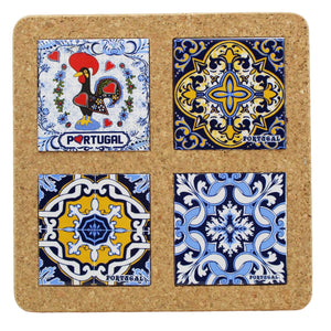 Portugal Good Luck Rooster and Tile Azulejo Themed Natural Cork Trivet