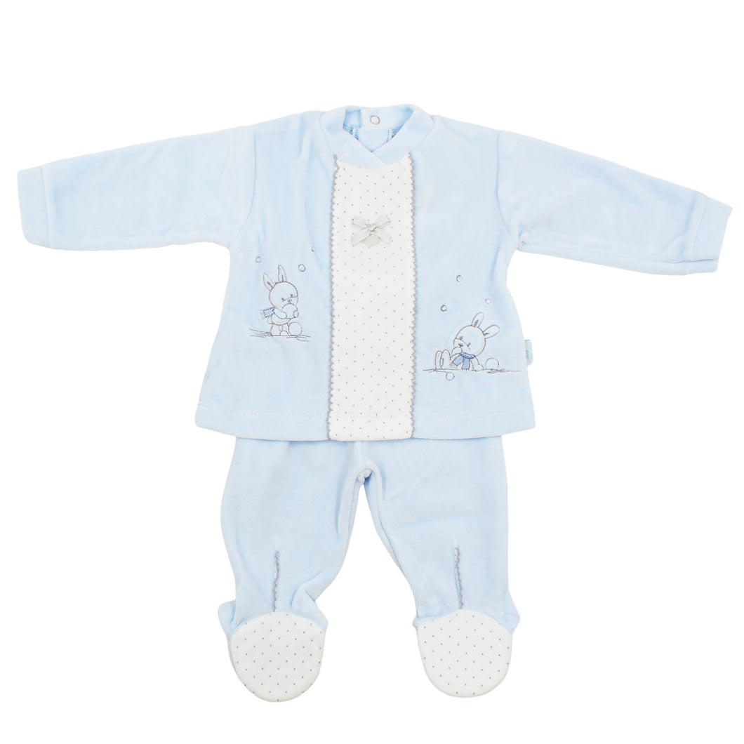 Maiorista Made in Portugal Baby Light Blue Shirt and Footed Pants 2-Piece Set