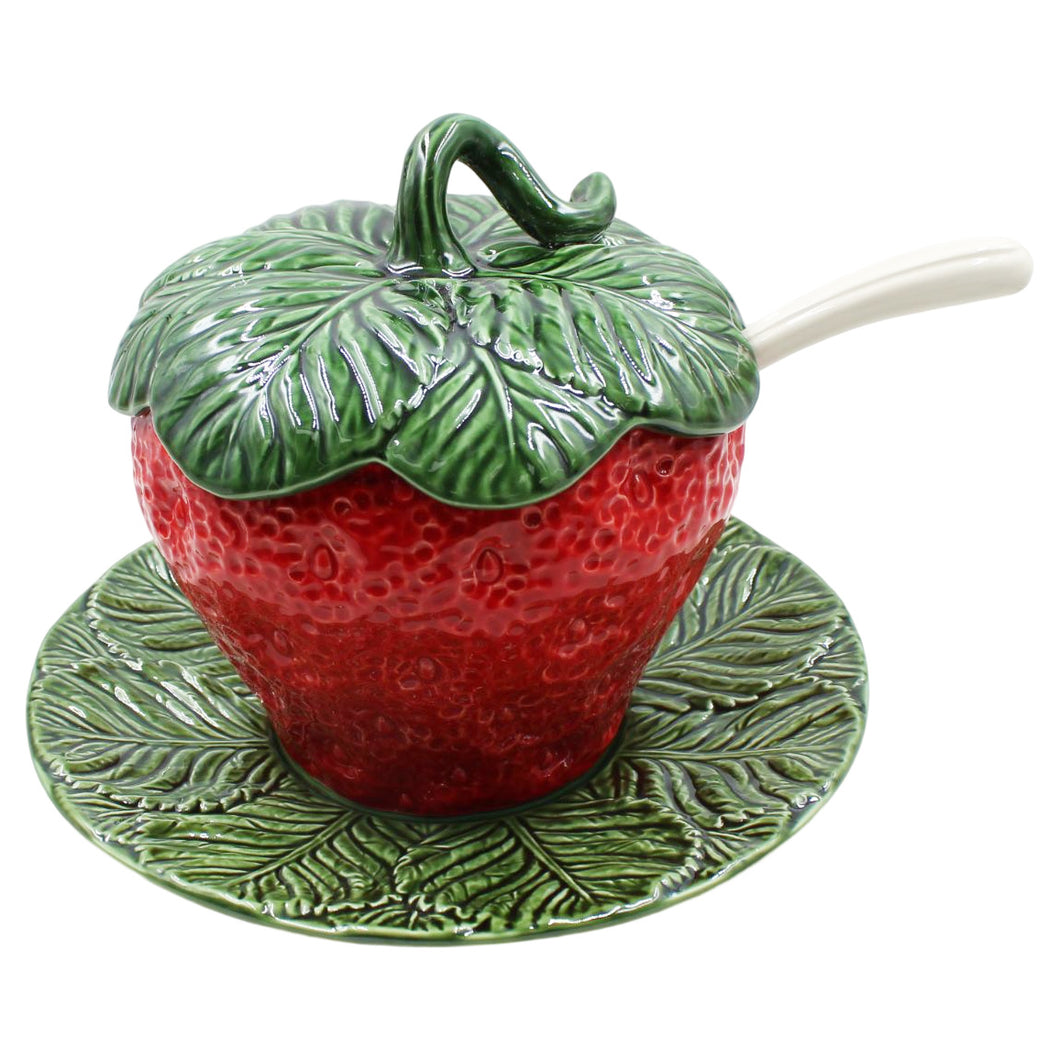 Faiobidos Hand-Painted Ceramic Strawberry Large Tureen with Ladle