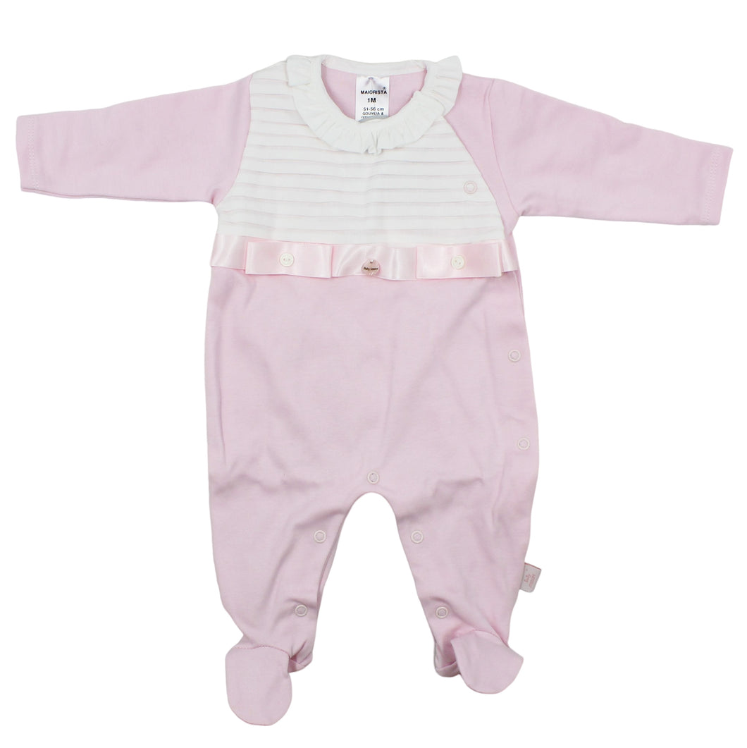 Maiorista Pink Classic Pleat Footed Sleep and Play Babygrow