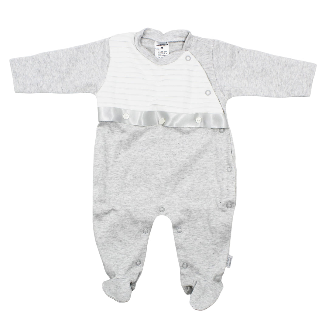 Maiorista Grey Classic Pleat Footed Sleep and Play Babygrow