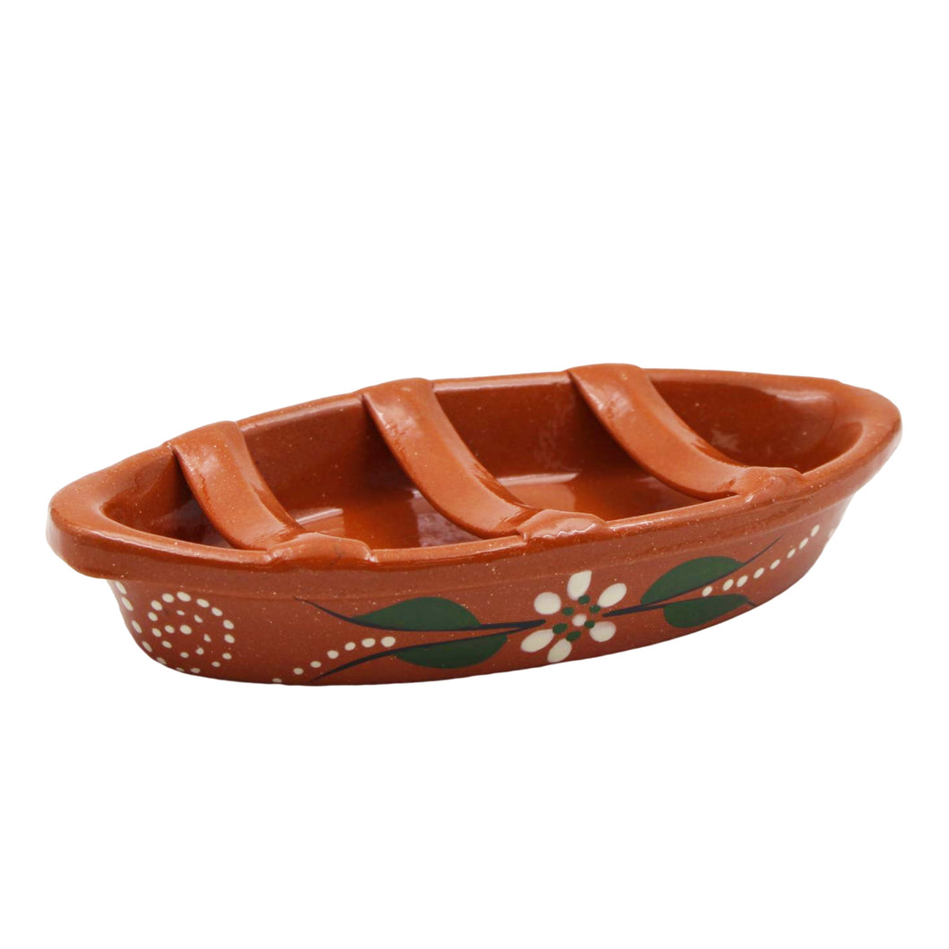 João Vale Hand Painted Terracotta Oval Sausage Roaster