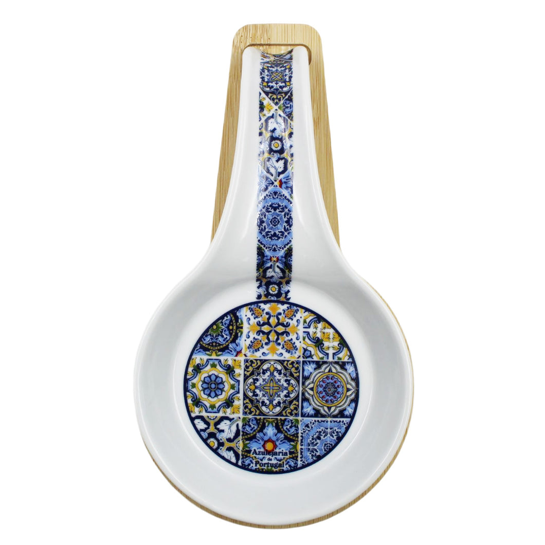 Portugal Tile Azulejo Themed Spoon Rest with Wooden Base - Various Colors