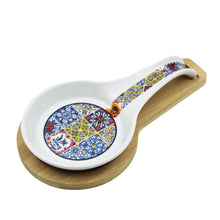 Load image into Gallery viewer, Portugal Tile Azulejo Themed Spoon Rest with Wooden Base - Various Colors
