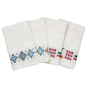 100% Cotton Embroidered Portuguese Themed Decorative Terry Cloth Kitchen Hand Towel, Set of 4