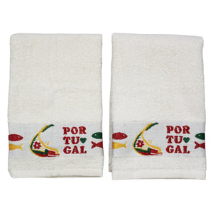 100% Cotton Embroidered Portuguese Themed Decorative Terry Cloth Kitchen Hand Towel, Set of 4