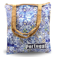 Load image into Gallery viewer, Portugal Blue Tiles Azulejos Natural Cork Tote Bag
