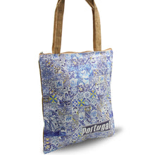 Load image into Gallery viewer, Portugal Blue Tiles Azulejos Natural Cork Tote Bag
