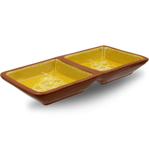 Hand Painted Traditional Yellow Terracotta Appetizer Dish, Sausage Roaster, and Tart Tray Set