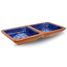 Load image into Gallery viewer, Hand Painted Traditional Terracotta Divided Tapas/Appetizer Dish- Blue or Yellow Design
