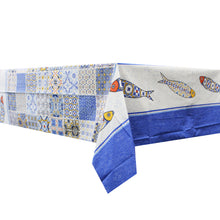 Load image into Gallery viewer, 50% Cotton and Polyester Felular Regional Portuguese with Blue Multicolor Tile Pattern Made in Portugal Tablecloth
