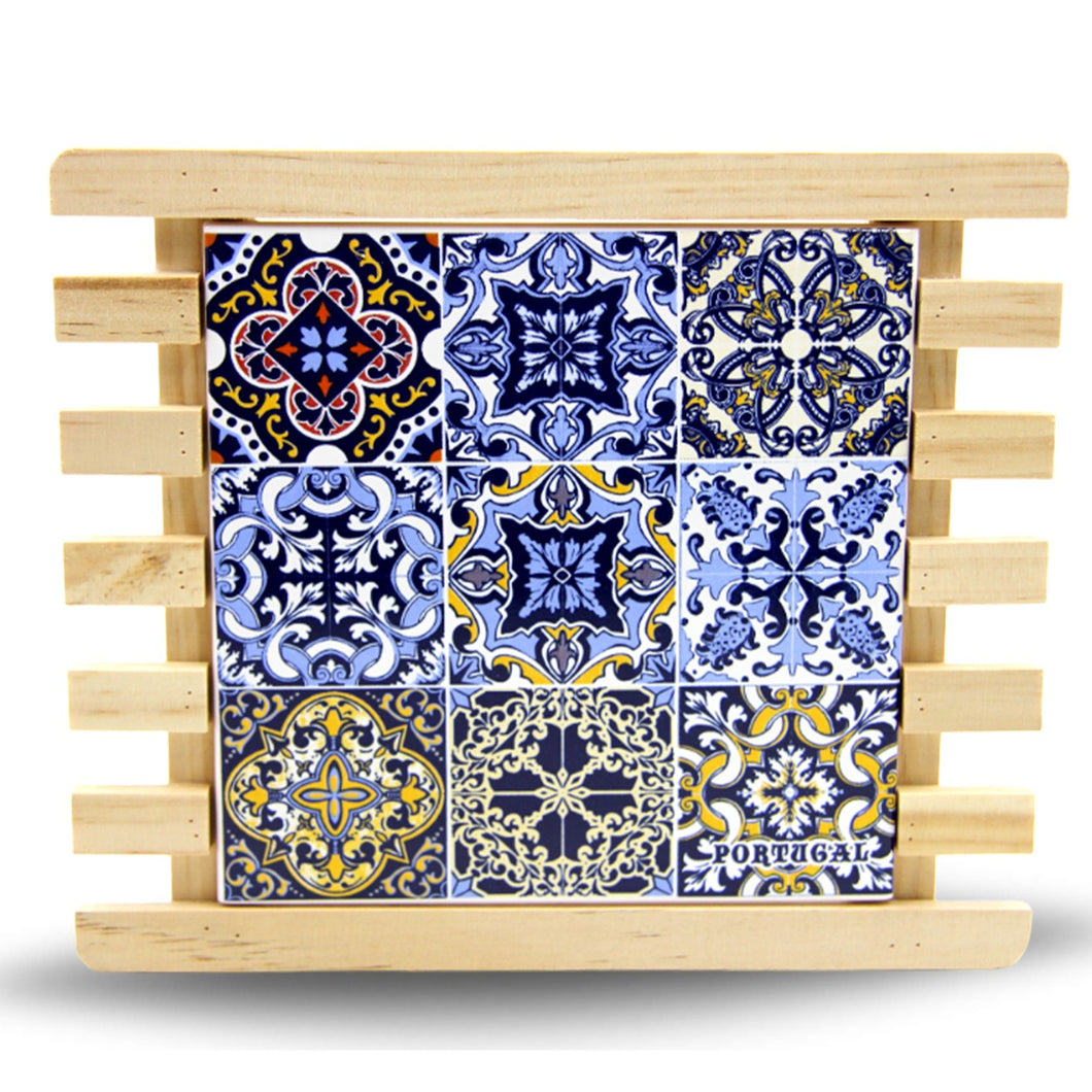 Portugal Azulejos Design Tile and Wood Trivet