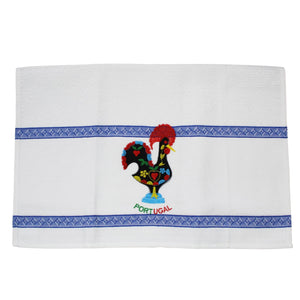 100% Cotton Embroidered Portuguese Good Luck Rooster Decorative Kitchen Dish Towel - Set of 2