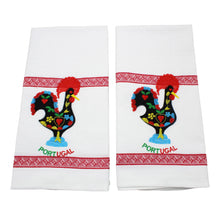 Load image into Gallery viewer, 100% Cotton Embroidered Portuguese Good Luck Rooster Decorative Kitchen Dish Towel - Set of 2
