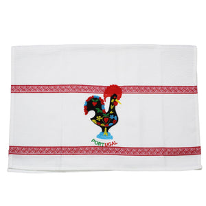 100% Cotton Embroidered Portuguese Good Luck Rooster Decorative Kitchen Dish Towel - Set of 2