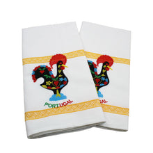 Load image into Gallery viewer, 100% Cotton Embroidered Portuguese Good Luck Rooster Decorative Kitchen Dish Towel - Set of 2
