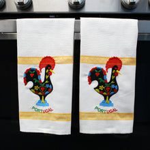 Load image into Gallery viewer, 100% Cotton Embroidered Portuguese Good Luck Rooster Decorative Kitchen Dish Towel - Set of 2
