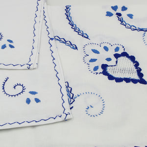 100% Cotton Blue Hand-embroidered Viana's Made in Portugal Tablecloth