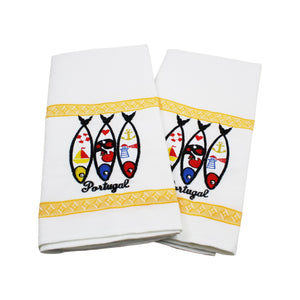 100% Cotton Embroidered Portuguese Sardine Decorative Kitchen Dish Towel - Set of 2