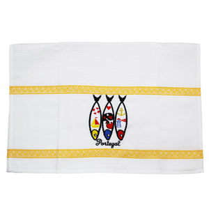 100% Cotton Embroidered Portuguese Sardine Decorative Kitchen Dish Towel - Set of 2